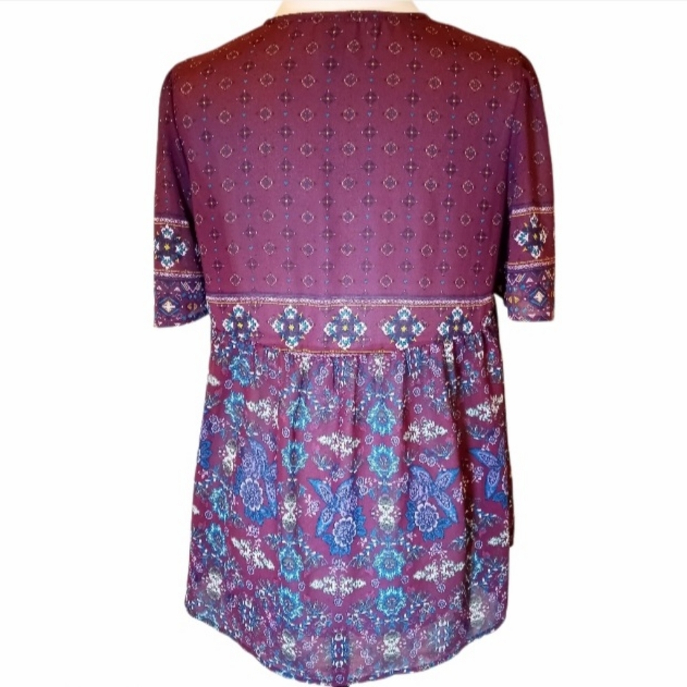 Knox Rose Bohemian Purple Babydoll Top - Picture 2 of 7
